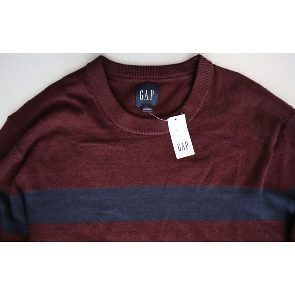 GAP 730479-02 Men's Sz Large Navy Burgundy Striped Crewneck Sweater - Picture 3 of 8